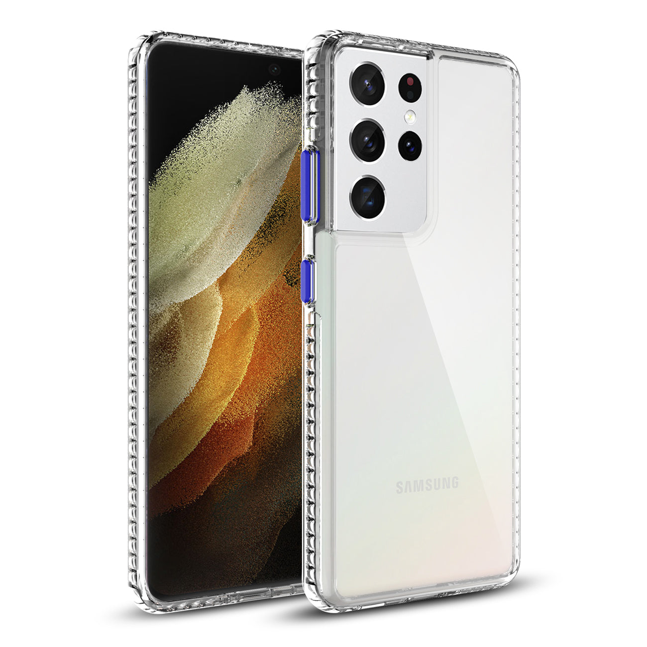 TPU Bumper Shockproof Case With Embedded Coil In BlackSAMSUNG GALAXY S21/S30 ULTRA In Clear Navy